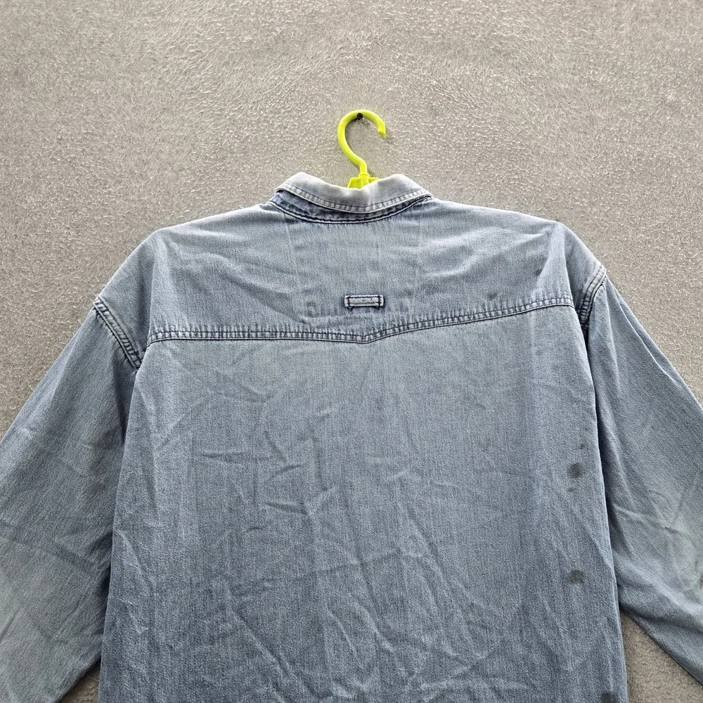Wrangler Men Button Up Shirt 2XL Light Blue Denim Western READ
